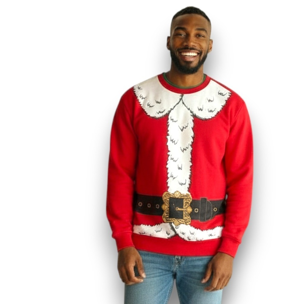 Holiday Santa Sweatshirt Graphic Lights Pullover Men 3XL Christmas Plus Xmas